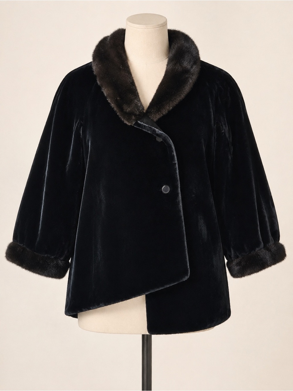 Vintage 60s Black Mink Fur Swing Coat Union Made